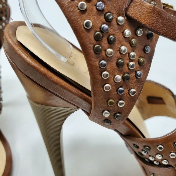 L.A.M.B Size 8 Brown Studded Leather Strappy Sandals - Picture 10 of 12